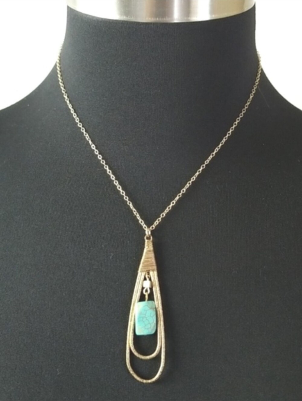 Gold Teardrop Necklace with Howlite Stone Pendant